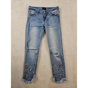 Celebrity Pink Jeans Women' Size 5 27x23 Ankle Straight Distressed Blue Grommets